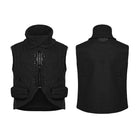 PUNK RAVE Men's Punk Patch Pockets Convertible Collar Vest Black