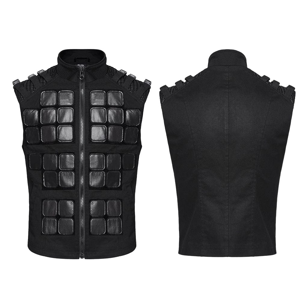 PUNK RAVE Men's Punk Patches Splice Buckles Vest