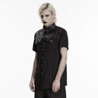 PUNK RAVE Men's Punk Plaid Turn-down Collar Short Sleeved Shirt