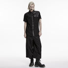 PUNK RAVE Men's Punk Plaid Turn-down Collar Short Sleeved Shirt