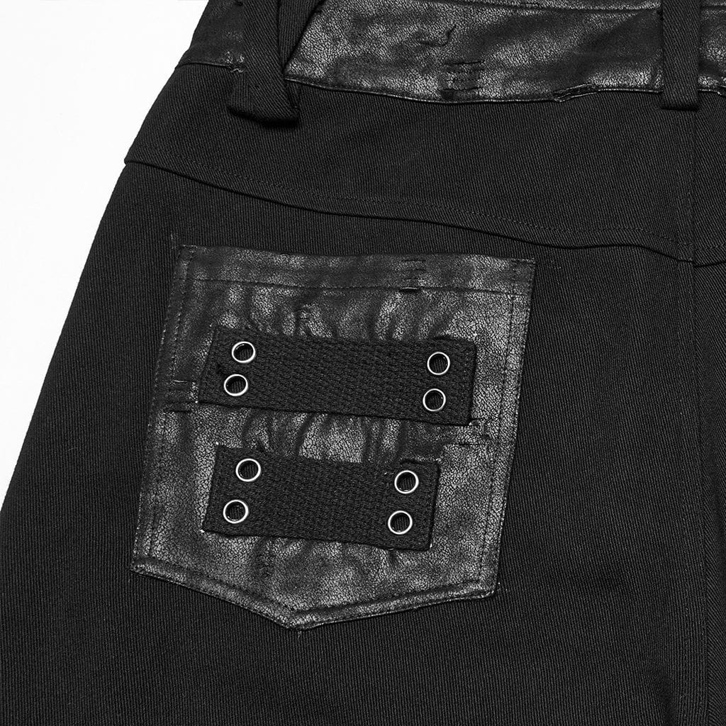 PUNK RAVE Men's Punk Pleated Faux Leather Straight Pants