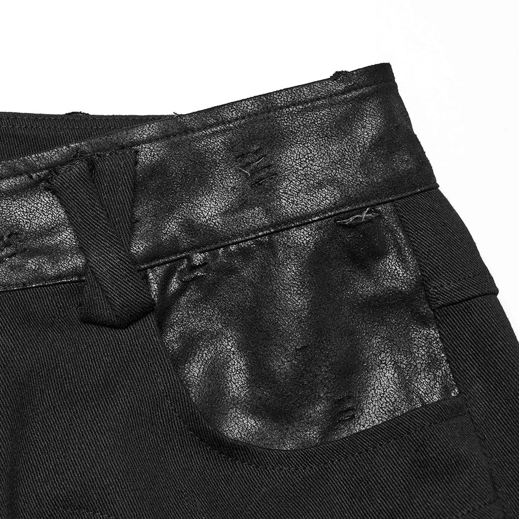 PUNK RAVE Men's Punk Pleated Faux Leather Straight Pants