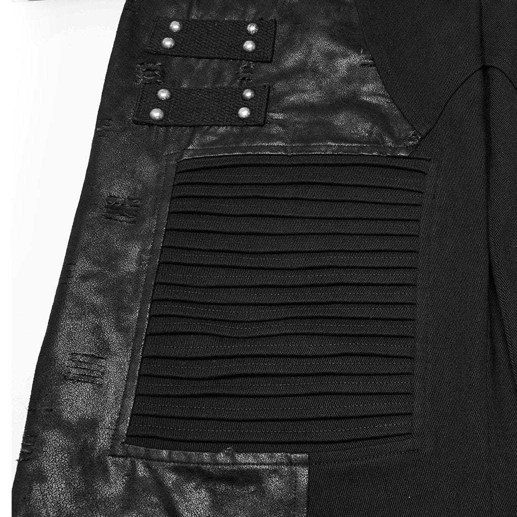 PUNK RAVE Men's Punk Pleated Faux Leather Straight Pants