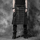 PUNK RAVE Men's Punk Pleated Kilt with Skull Pocket