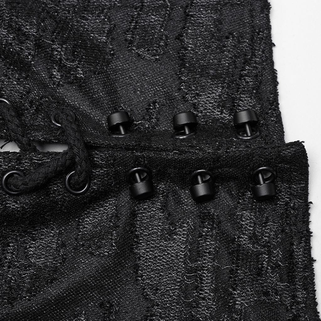 PUNK RAVE Men's Punk Pleated Long Coat with a Hood