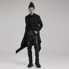 PUNK RAVE Men's Punk Pleated Long Coat with a Hood