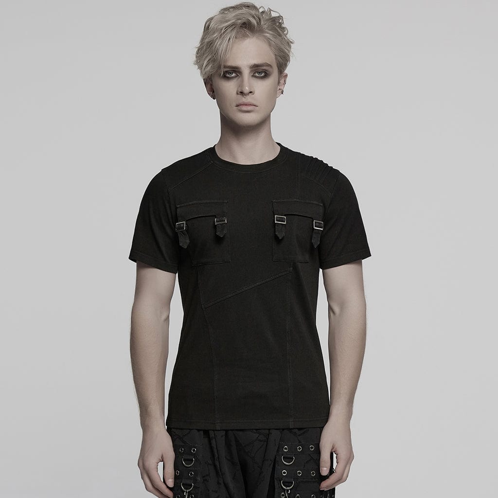 PUNK RAVE Men's Punk Pocket Denim T-shirt