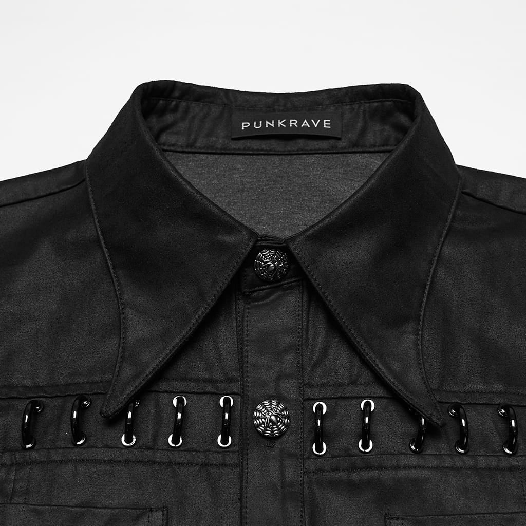 PUNK RAVE Men's Punk Rings Turn-down Collar Short Sleeved Shirt