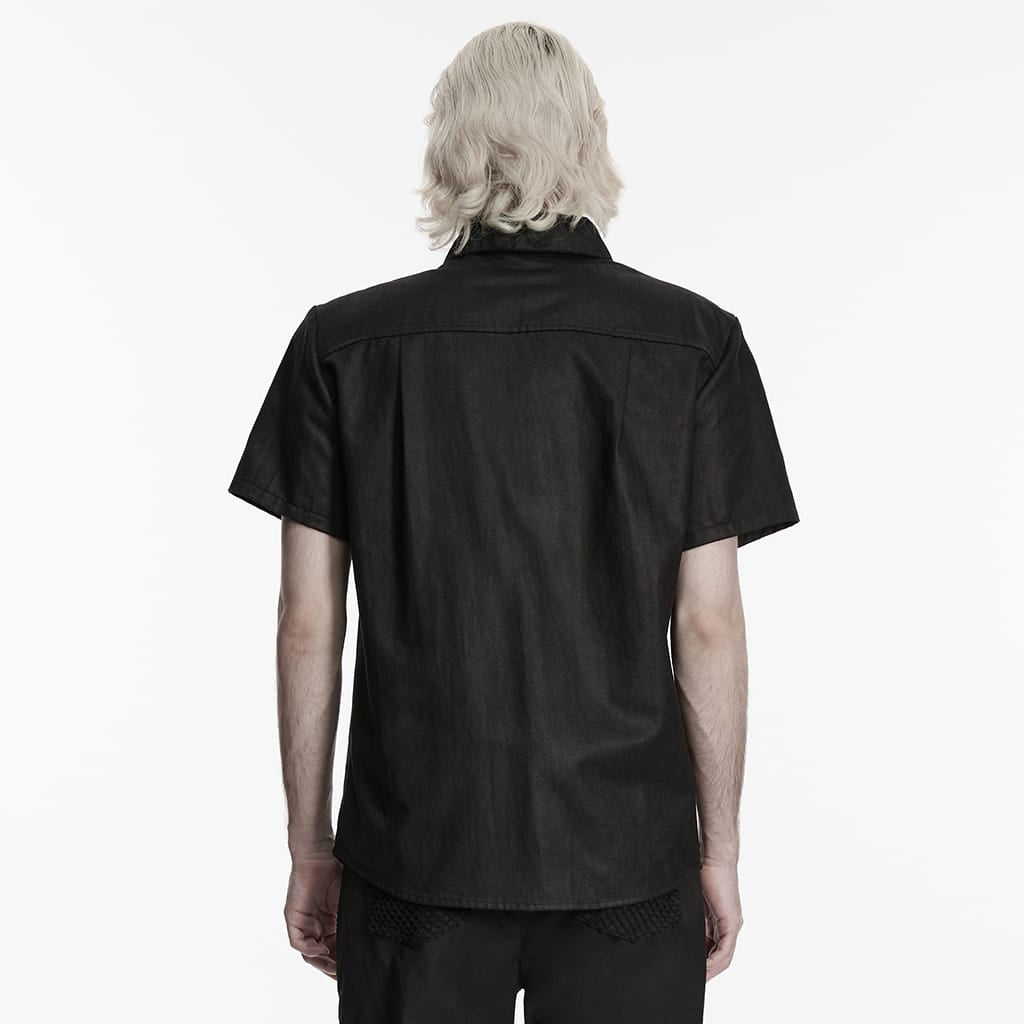 PUNK RAVE Men's Punk Rings Turn-down Collar Short Sleeved Shirt