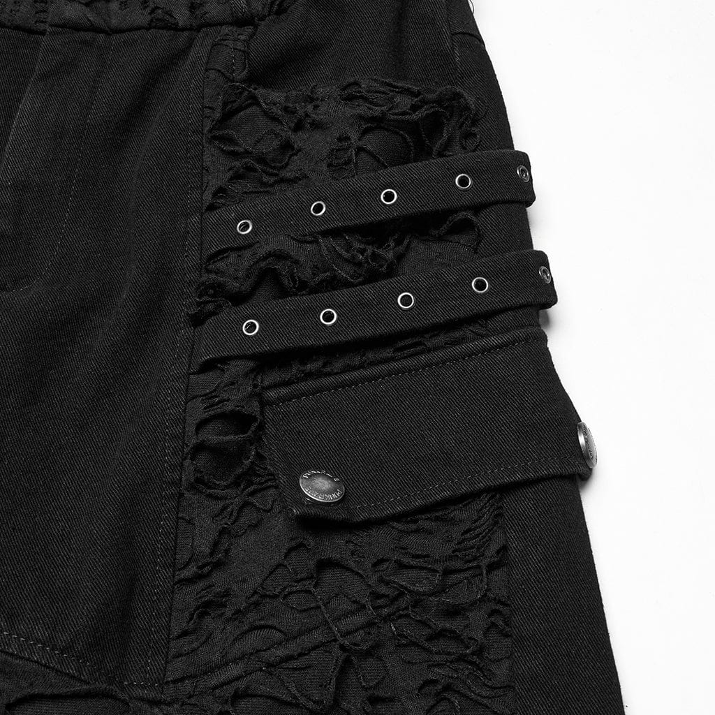 PUNK RAVE Men's Punk Ripped Straight Pants