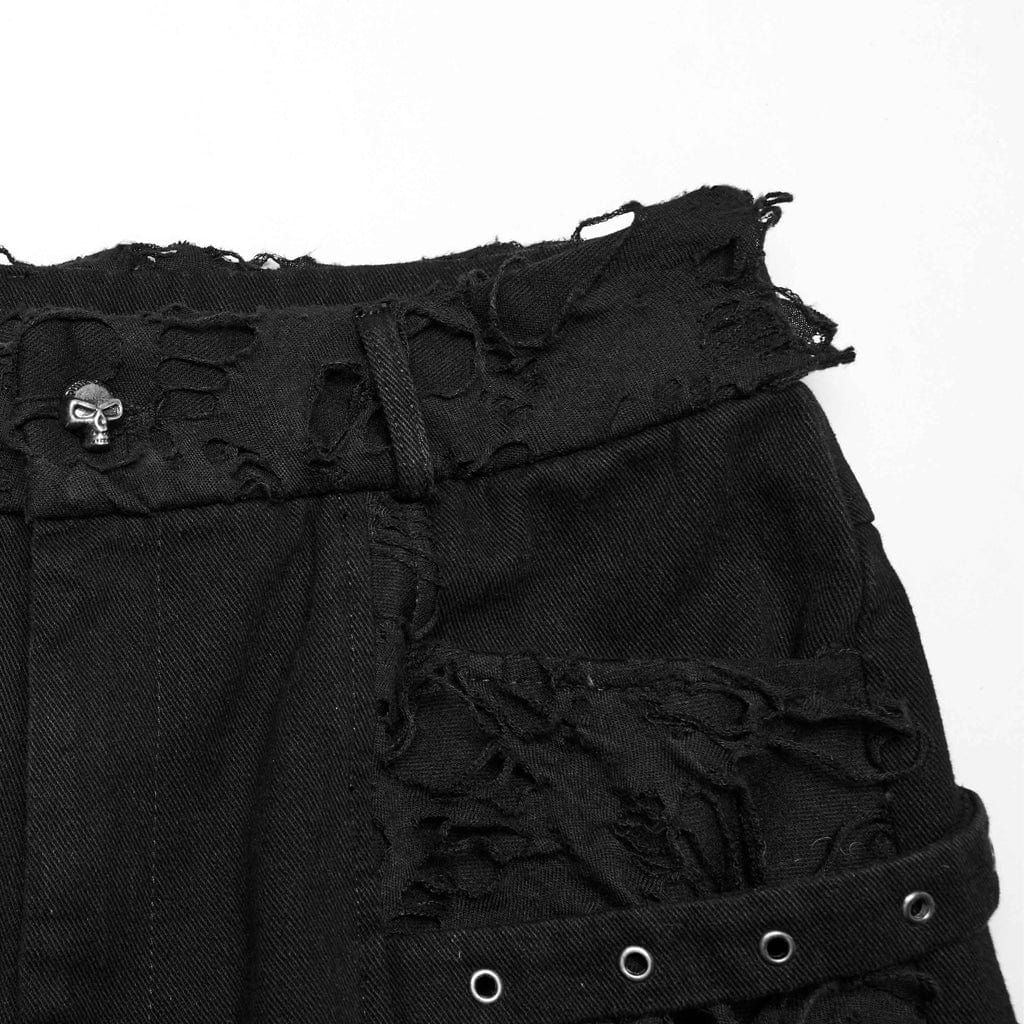 PUNK RAVE Men's Punk Ripped Straight Pants