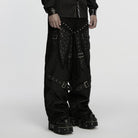 PUNK RAVE Men's Punk Rivet Eyelet Buckle Strap Straight Pants