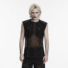PUNK RAVE Men's Punk Rivet Ripped Mesh Tank Top