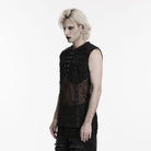 PUNK RAVE Men's Punk Rivet Ripped Mesh Tank Top