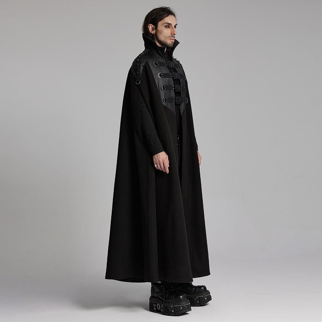 PUNK RAVE Men's Punk Rivets Buckle-up Eyelets Cape