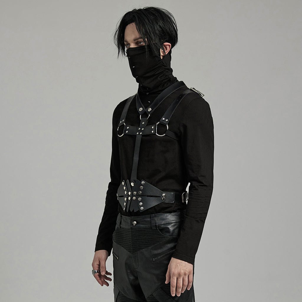 PUNK RAVE Men's Punk Rivets Faux Leather Harness