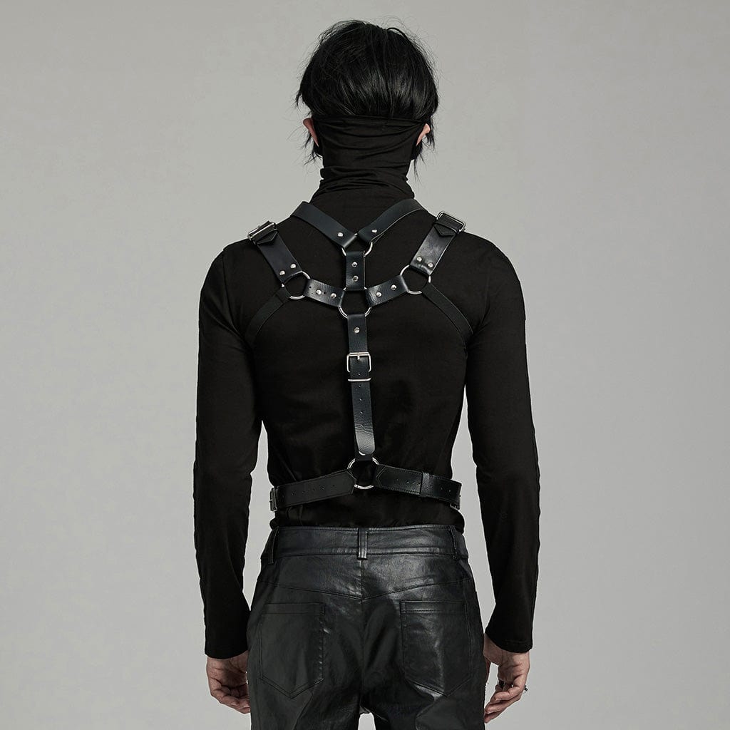 PUNK RAVE Men's Punk Rivets Faux Leather Harness