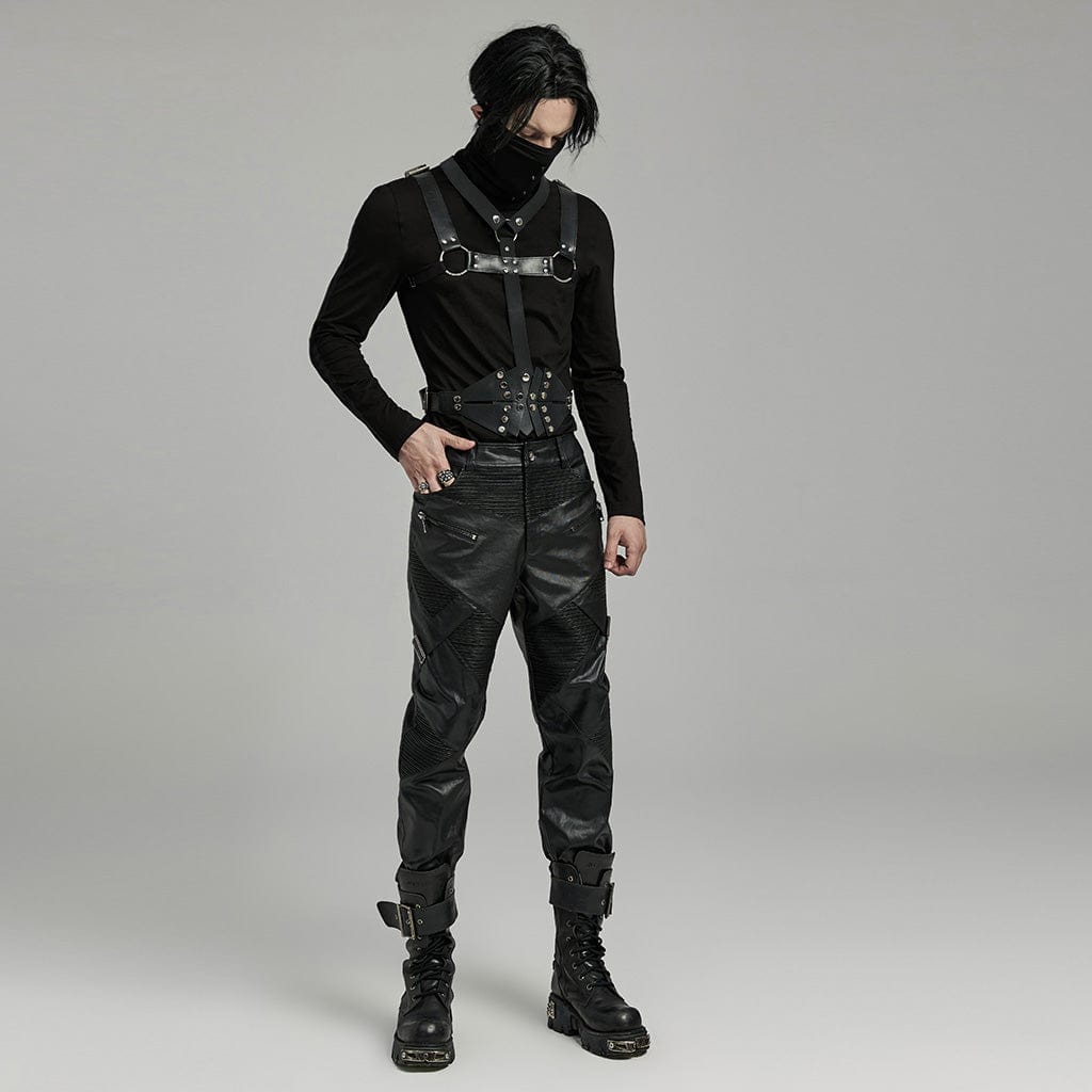 PUNK RAVE Men's Punk Rivets Faux Leather Harness