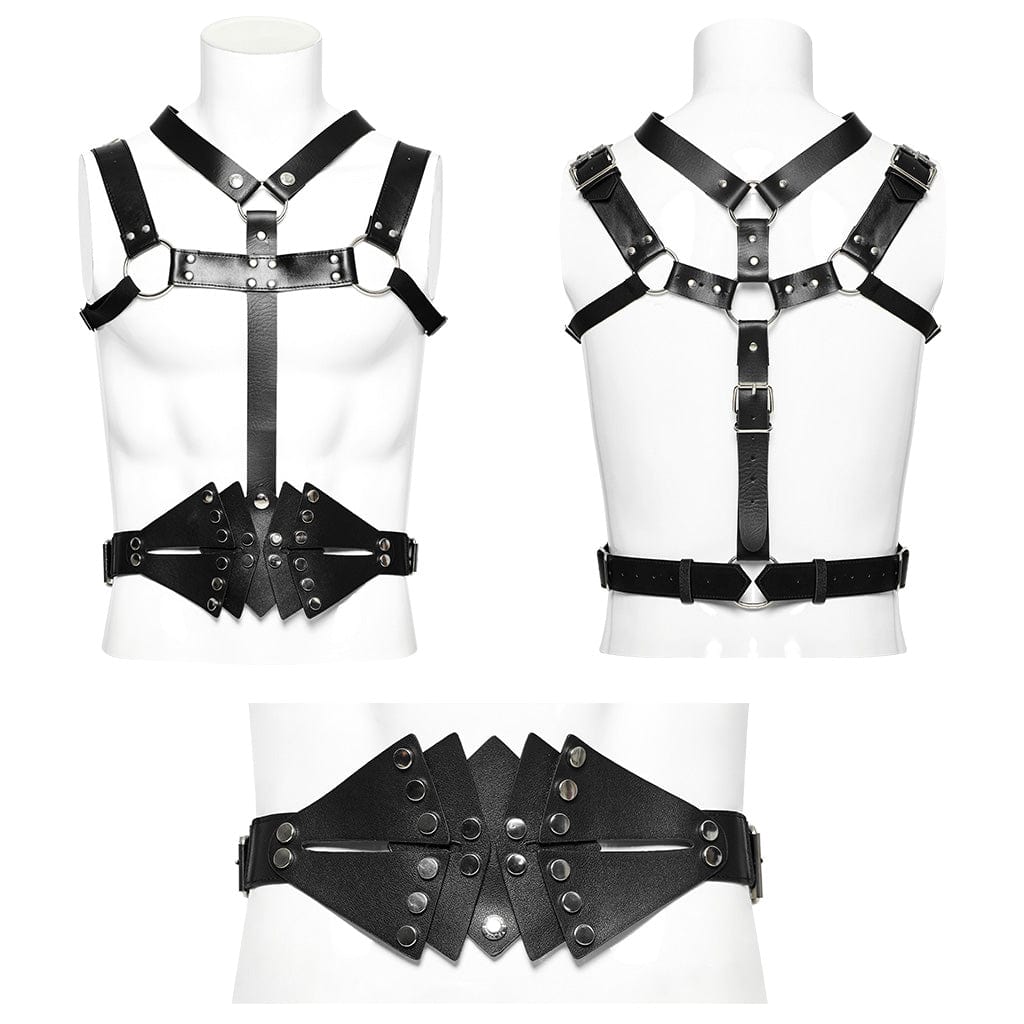 PUNK RAVE Men's Punk Rivets Faux Leather Harness
