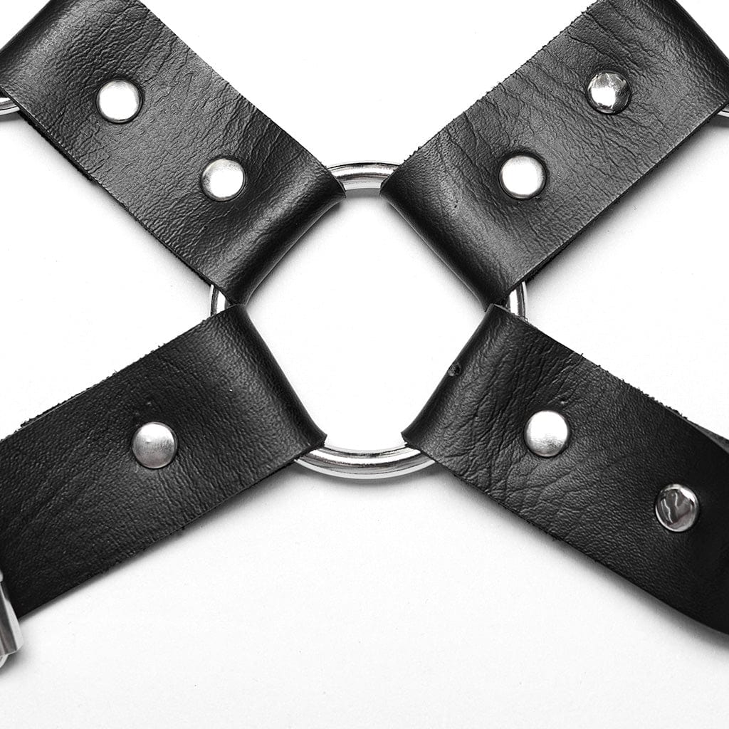 PUNK RAVE Men's Punk Rivets Faux Leather Harness