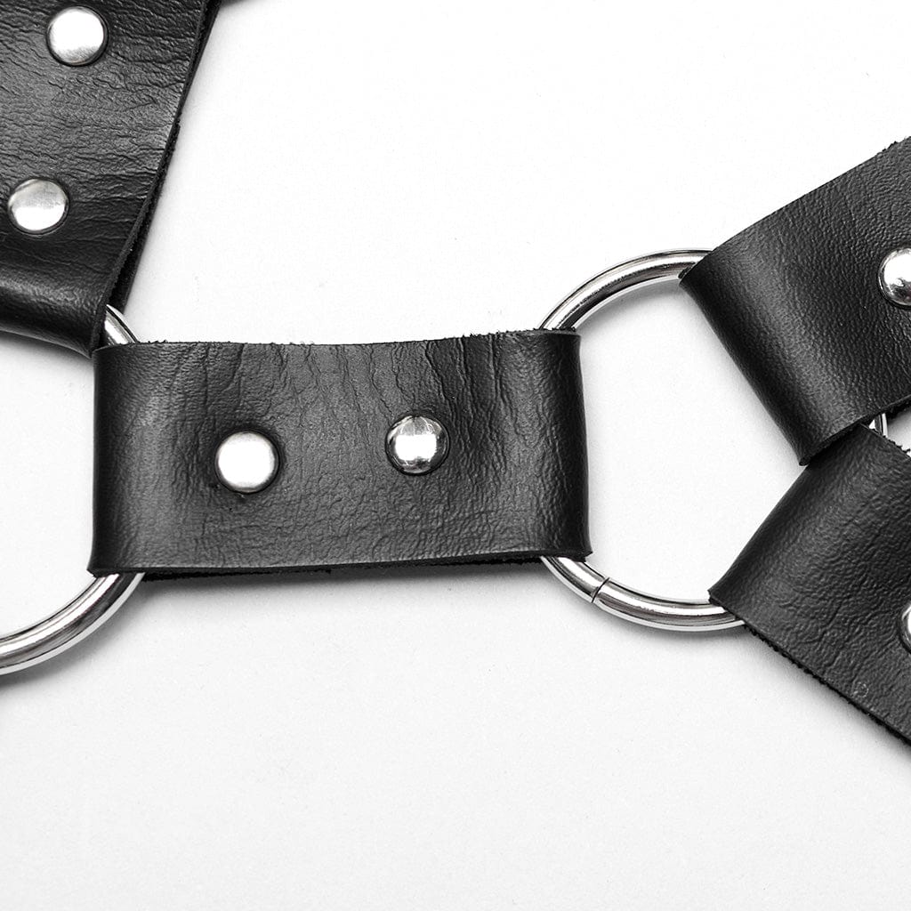 PUNK RAVE Men's Punk Rivets Faux Leather Harness