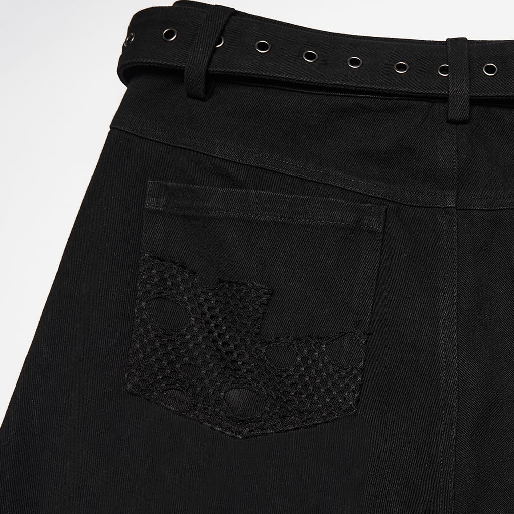 PUNK RAVE Men's Punk Rivets Mesh Splice Tattered Pants