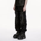 PUNK RAVE Men's Punk Rivets Mesh Splice Tattered Pants