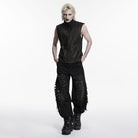 PUNK RAVE Men's Punk Rivets Mesh Splice Tattered Pants