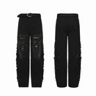 PUNK RAVE Men's Punk Rivets Mesh Splice Tattered Pants