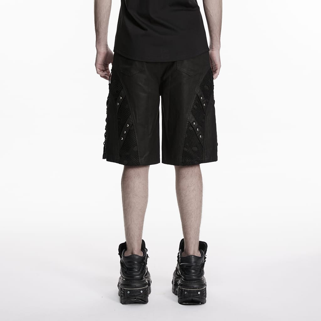 PUNK RAVE Men's Punk Rivets Minimalist Shorts