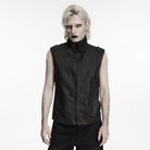 PUNK RAVE Men's Punk Rivets Pleated Stand Collar Vest