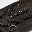 PUNK RAVE Men's Punk Rivets Skulls Chain Backpack Coffee