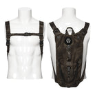 PUNK RAVE Men's Punk Rivets Skulls Chain Backpack Coffee