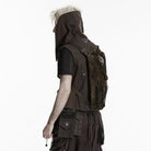 PUNK RAVE Men's Punk Rivets Skulls Chain Backpack Coffee