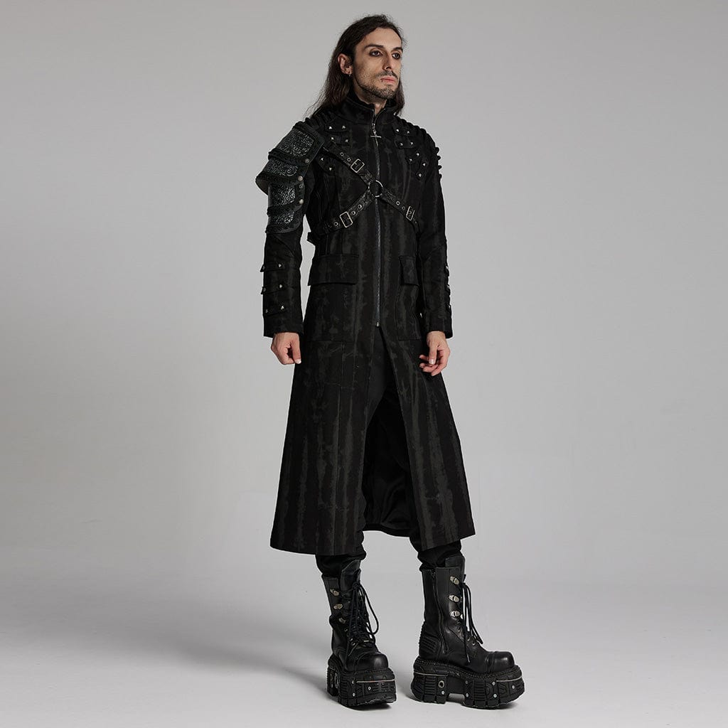 PUNK RAVE Men's Punk Rivets Strap Zip Coat