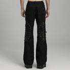 PUNK RAVE Men's Punk Rock Mesh Splice Eyelet Straps Flared Pants