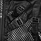 PUNK RAVE Men's Punk Rock Multi-buckles Mesh Splice Faux Leather Vest