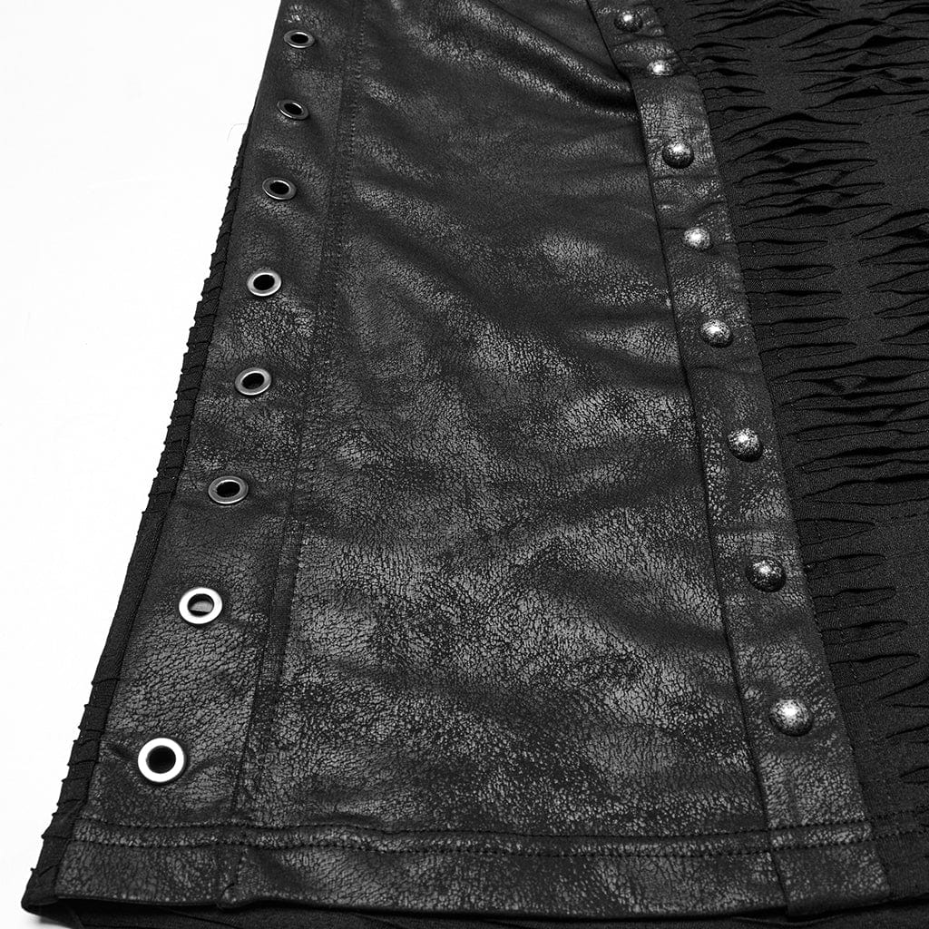 PUNK RAVE Men's Punk Ruched Ripped Hooded Vest
