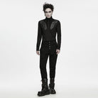 PUNK RAVE Men's Punk Skull Bat‑wing Flap Decor Slim Fit Trousers