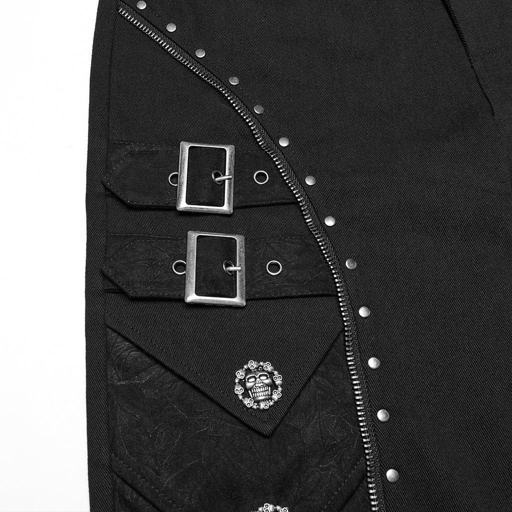 PUNK RAVE Men's Punk Skull Buckle Pants