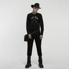 PUNK RAVE Men's Punk Skull Buckle-up Faux Leather Harness with Detachable Chains