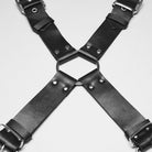 PUNK RAVE Men's Punk Skull Buckle-up Faux Leather Harness with Detachable Chains
