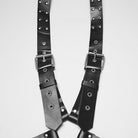 PUNK RAVE Men's Punk Skull Buckle-up Faux Leather Harness with Detachable Chains
