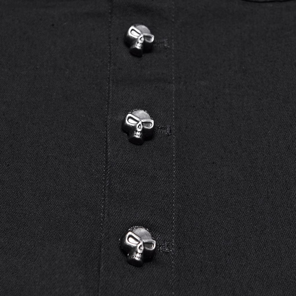 PUNK RAVE Men's Punk Skull Button Raw Edge Loose Pants with Detachable Leg Sleeve