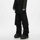 PUNK RAVE Men's Punk Skull Button Raw Edge Loose Pants with Detachable Leg Sleeve