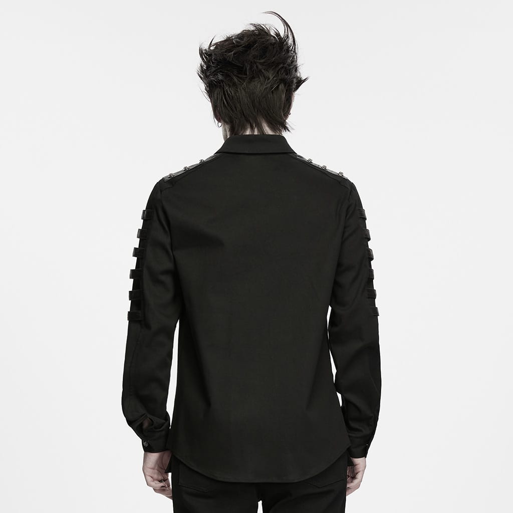 PUNK RAVE Men's Punk Skull Embossed Button Turn-down Collar Long Sleeve Shirt