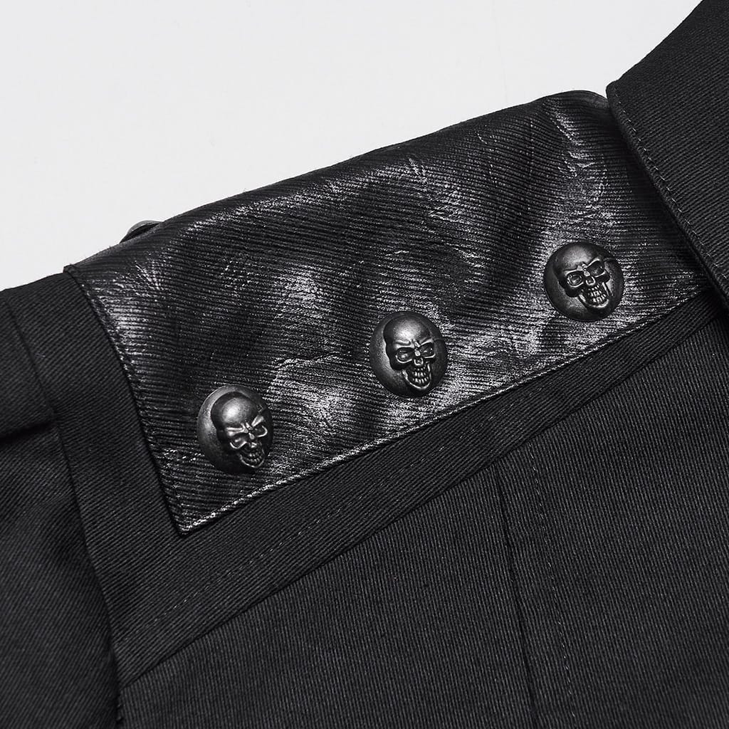 PUNK RAVE Men's Punk Skull Embossed Button Turn-down Collar Long Sleeve Shirt