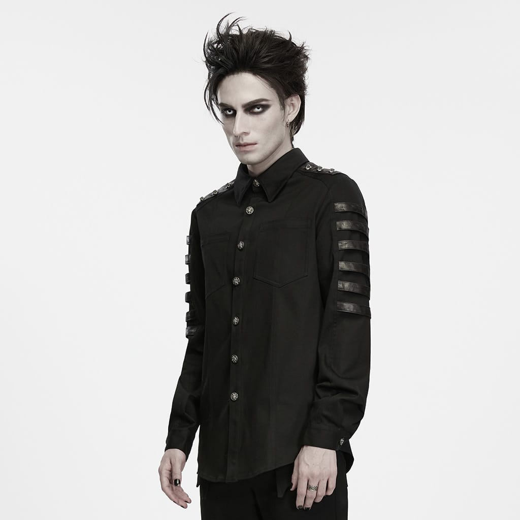 PUNK RAVE Men's Punk Skull Embossed Button Turn-down Collar Long Sleeve Shirt