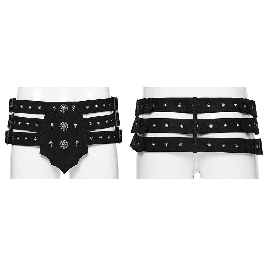 PUNK RAVE Men's Punk Skull Eyelets Buckle-up Belt