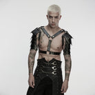 PUNK RAVE Men's Punk Skull Faux Leather Harness with Arm Guard